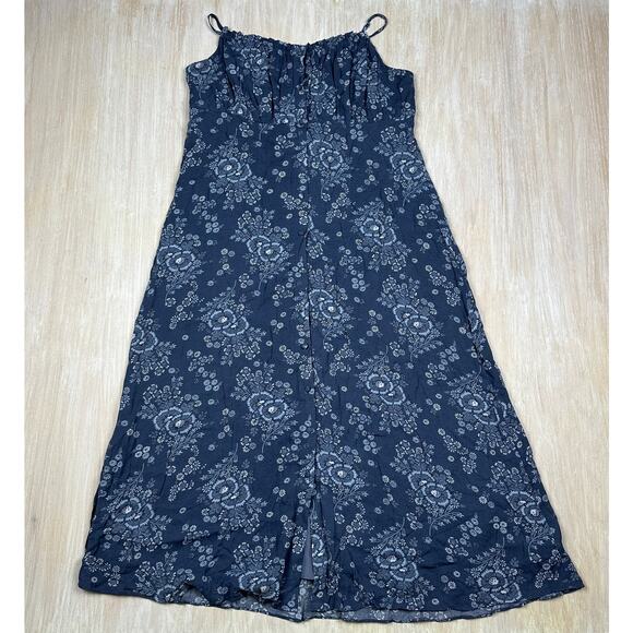 Madewell Indigo Blue Tie Back Button Front Archival Floral Print Midi Dress 8 - Picture 2 of 16